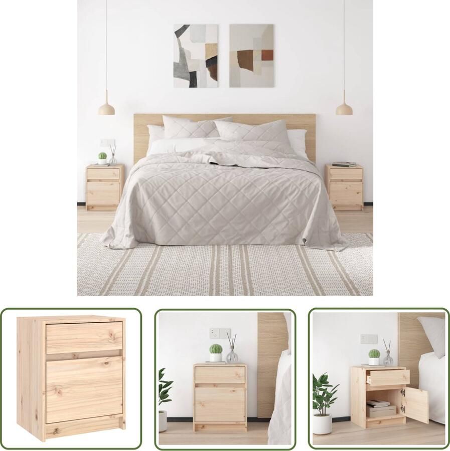 The Living Store Nachtkastje Grenenhout 40x31x50 cm Opbergruimte Wandmontage Nachtkastje Nachtkastjes Grenenhouten Kast Houten Kast Kamerdecoratie - Foto 2