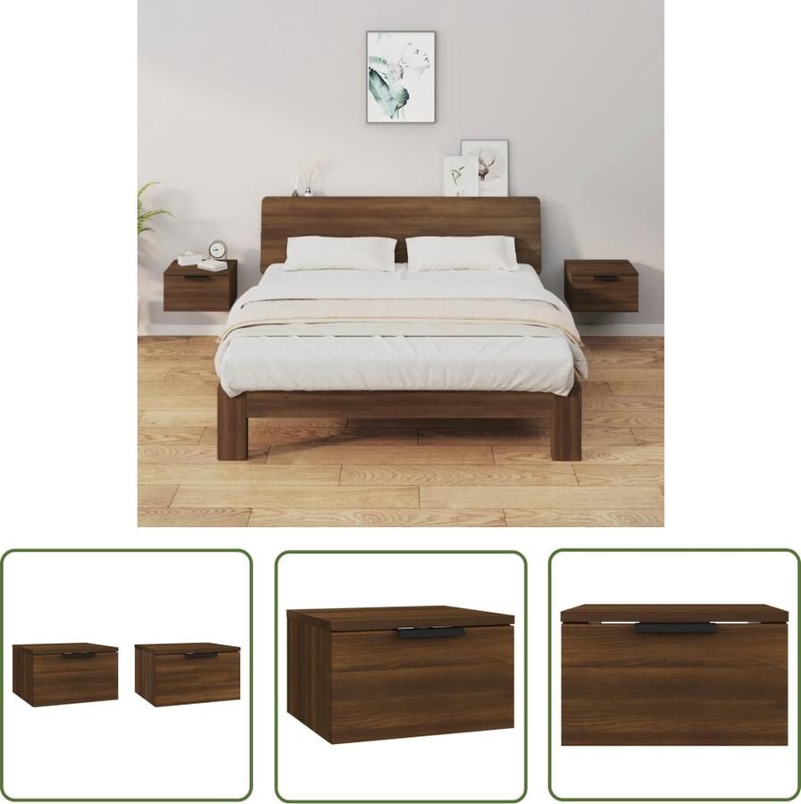 The Living Store Wandnachtkastje Wandgemonteerde Bedkastjes 34x30x20 cm Bruineiken Wandkasten Nachtkastjes Houten Kasten Bruine Meubels Slaapkamer Decoratie - Foto 2