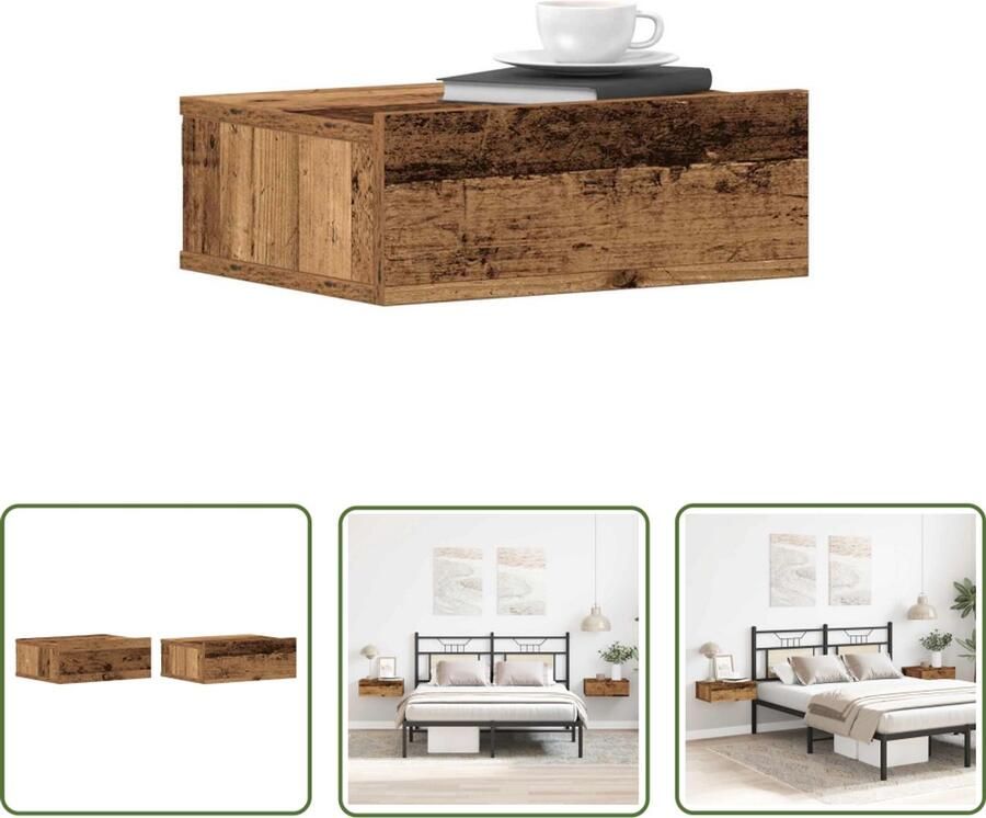 The Living Store Nachtkastjes 2 st zwevend 40x32x15 cm bewerkt hout oud hout Zwevende Nachtkastjes Wandkasten Houten Nachtkastjes Vintage Nachtkastjes