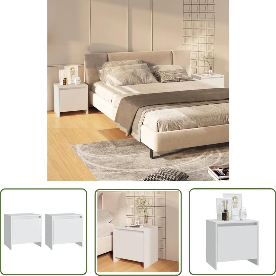 The Living Store Nachtkastje Wit Spaanplaat 45x34x44.5cm 1 Deur Montage vereist Set van 2 Nachtkastje Nachtlamp Bijzettafel Slaapkamer Meubilair Houten Meubel - Foto 2