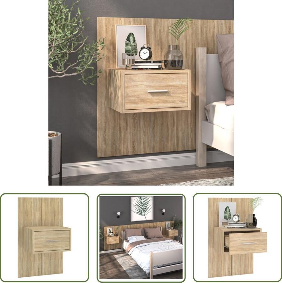 The Living Store Wandnachtkastje Sonoma Eiken 48.5 x 32.5 x 80 cm Wandmontage Multifunctioneel Opberglade Eenvoudig schoon te maken Montage vereist Wandlamp Nachtlamp Bergruimte Slaapkamersdecoratie Houten Meubilair - Foto 2
