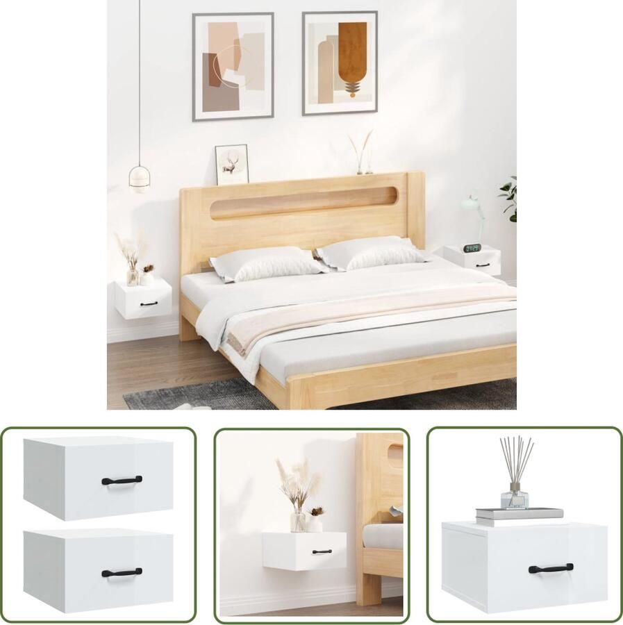 The Living Store Wandnachtkastje Hoogglans wit 35 x 35 x 20 cm Stevig bewerkt hout Wandlamp Nachtlamp Bergruimte Badkamermeubel Woonkamerdecoratie - Foto 2