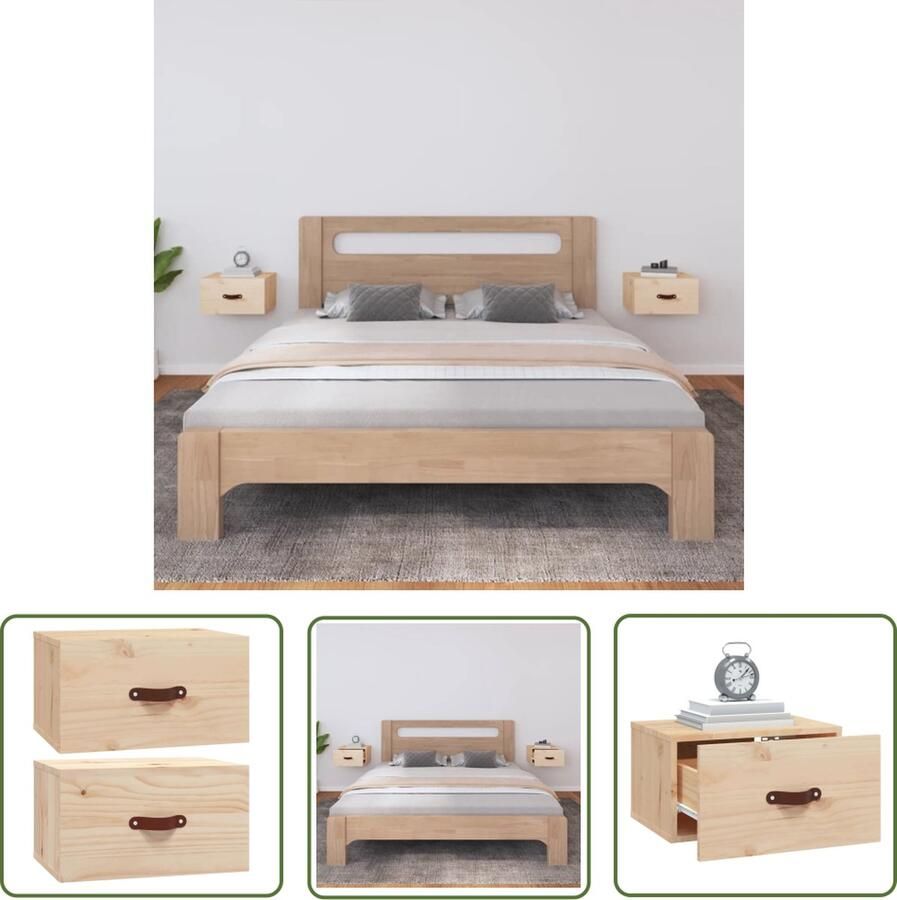 The Living Store Wandnachtkastje 40 x 29.5 x 22 cm Massief grenenhout Wandlamp Nachtlamp Houten Kast Grenoble Hout Opbergkast - Foto 2