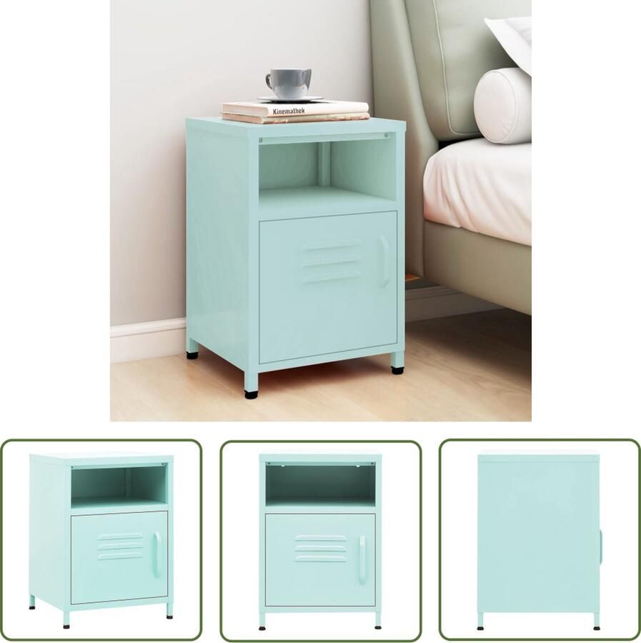 The Living Store Nachtkastjes 2 st 35x35x51 cm staal mintkleurig Nachtkastjes Bedkastjes Staalkasten Designmeubilair Mintgroene Meubels - Foto 2
