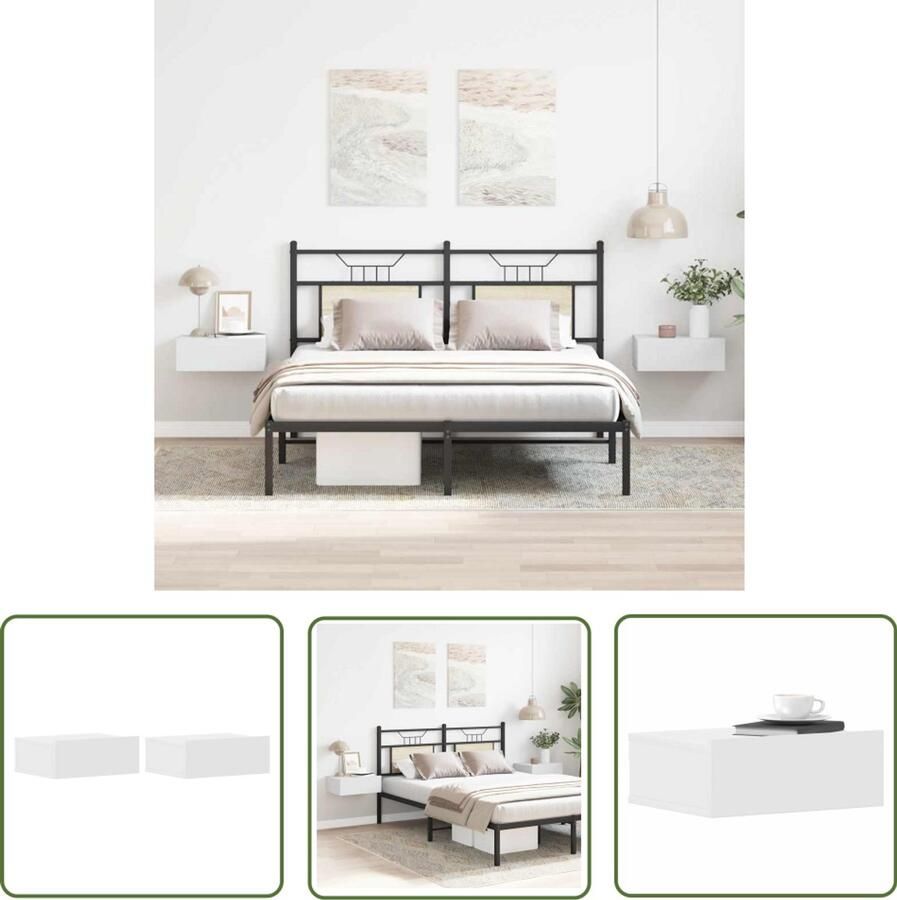 The Living Store Zwevend Nachtkastje Wit 40 x 30 x 15 cm Spaanplaat met lade Wandmontage 2 stuks Zwevend Nachtkastje Nachtlampje Slaapkamer Meubilair Wandkast Houten Nachtkastje - Foto 3