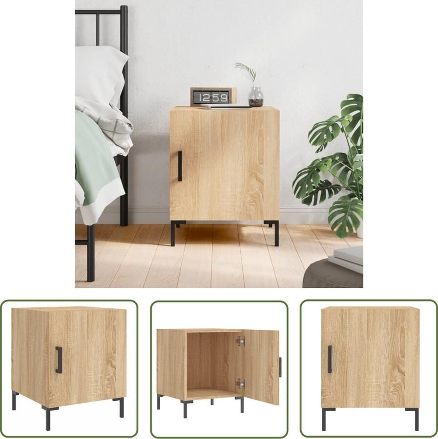 The Living Store Nachtkastje Sonoma Eiken 40x40x50 cm Duurzaam bewerkt hout Metalen voeten Praktische deur Nachtkastje Nachttafel Houten Nachtkast Sonoma Eiken Bruine Nachtkast - Foto 2