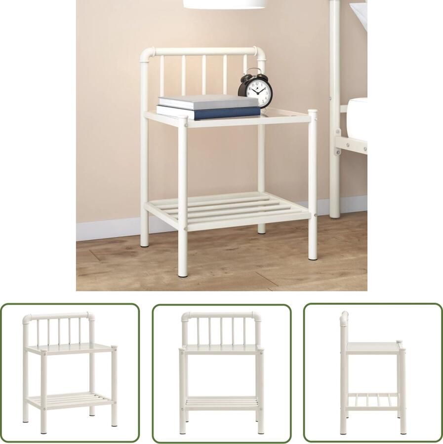 The Living Store Nachtkastje 45x34 5x62 5 cm metaal en glas wit en transparant Nachtkastje Nachttafel Sidetable Salontafel Leeslamp Standaard - Foto 2