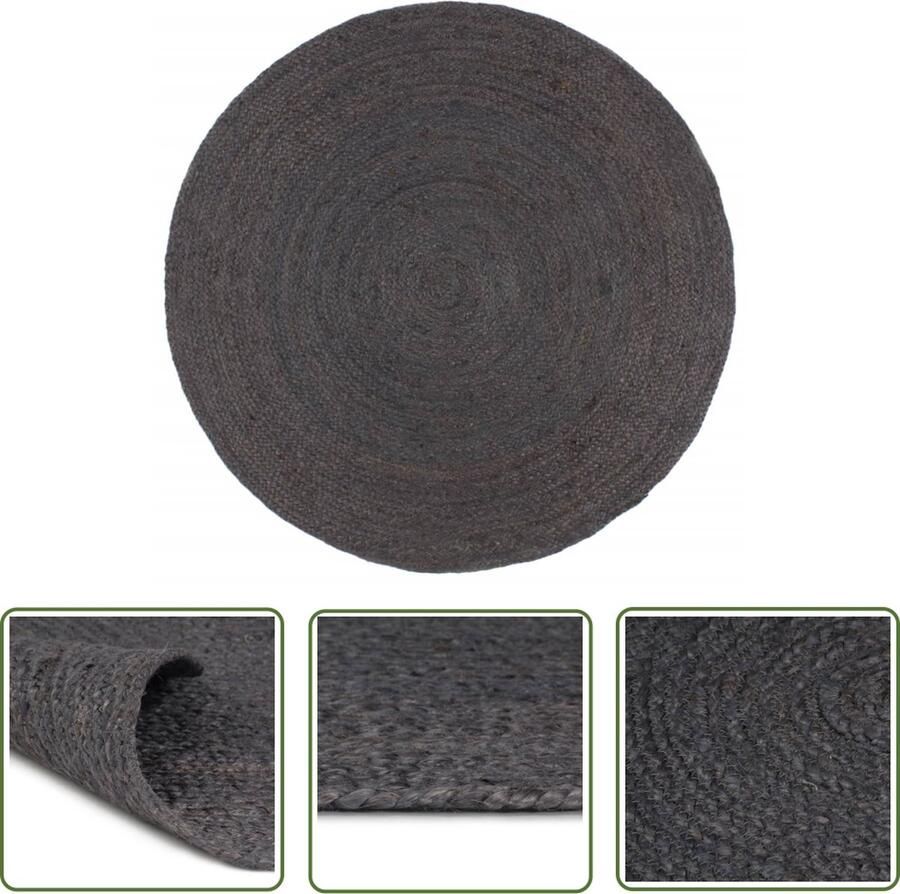 The Living Store Vloerkleed handgemaakt rond 210 cm jute donkergrijs Jute Tapijt Naturel Tapijt Woon Accessoires Vloerkleed Grijs Rond Tapijt
