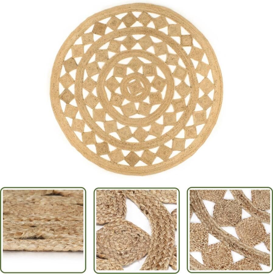 The Living Store Gevlochten Jute Tapijt 240 cm Handgemaakt Attractieve textuur Jute Tapijt Natuurlijke Look Woon Accessoires Handgemaakte Tapijt Vintage Stijl