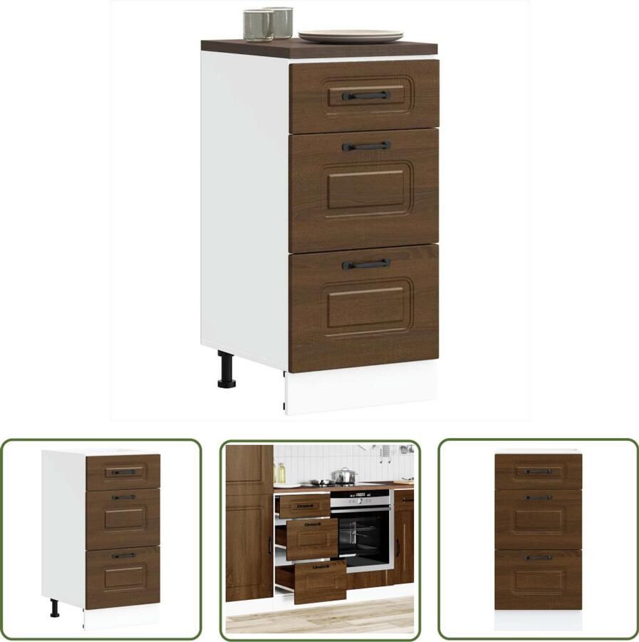 VidaXL Keuken onderkast Kalmar bewerkt hout bruin eikenkleur Keuken Kast Onderkast Bruine Eiken Houten Kast Opbergkast