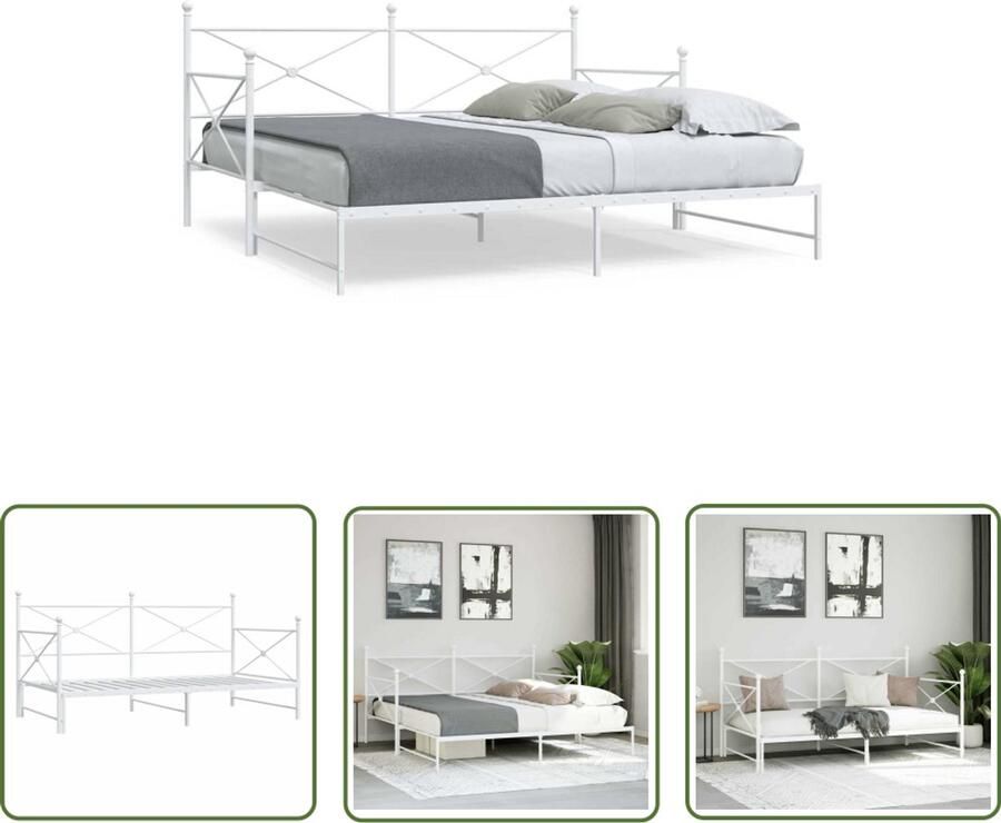 VidaXL Slaapbank met onderschuifbed zonder matras 100x190 cm staal wit Slaapbank Onderschuifbed Bankbed Lounge Sofa Multifunctioneel Meubilair