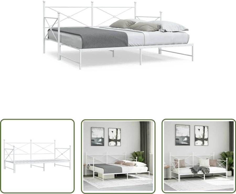 VidaXL Slaapbank met onderschuifbed zonder matras 107x203 cm staal wit Slaapbank Onderschuifbed Bankslaapzaak Lounge Sofa Zitbank