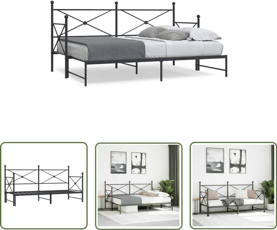 VidaXL Slaapbank met onderschuifbed zonder matras 90x190cm staal zwart Slaapbank Onderschuifbed Bankbed Staal Frame Multifunctioneel Meubilair