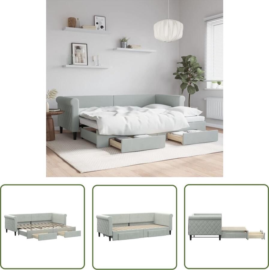 The Living Store Slaapbank Onderschuifbed Lichtgrijs Fluweel 229x90x68cm 2-in-1 Bedbank met Opbergruimte Slaapbank Onderschuifbed Tweepersoonsbed Lounge Sofa Multifunctioneel Meubilair