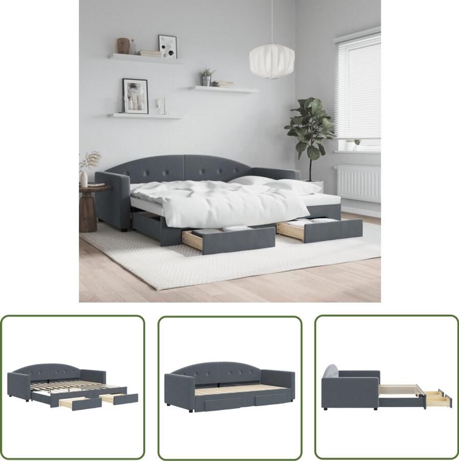 VidaXL Slaapbank onderschuifbed en lades 90x200 cm fluweel donkergrijs Slaapbank Onderschuifbed Tweepersoonsbed Lounge Sofa Zitbank