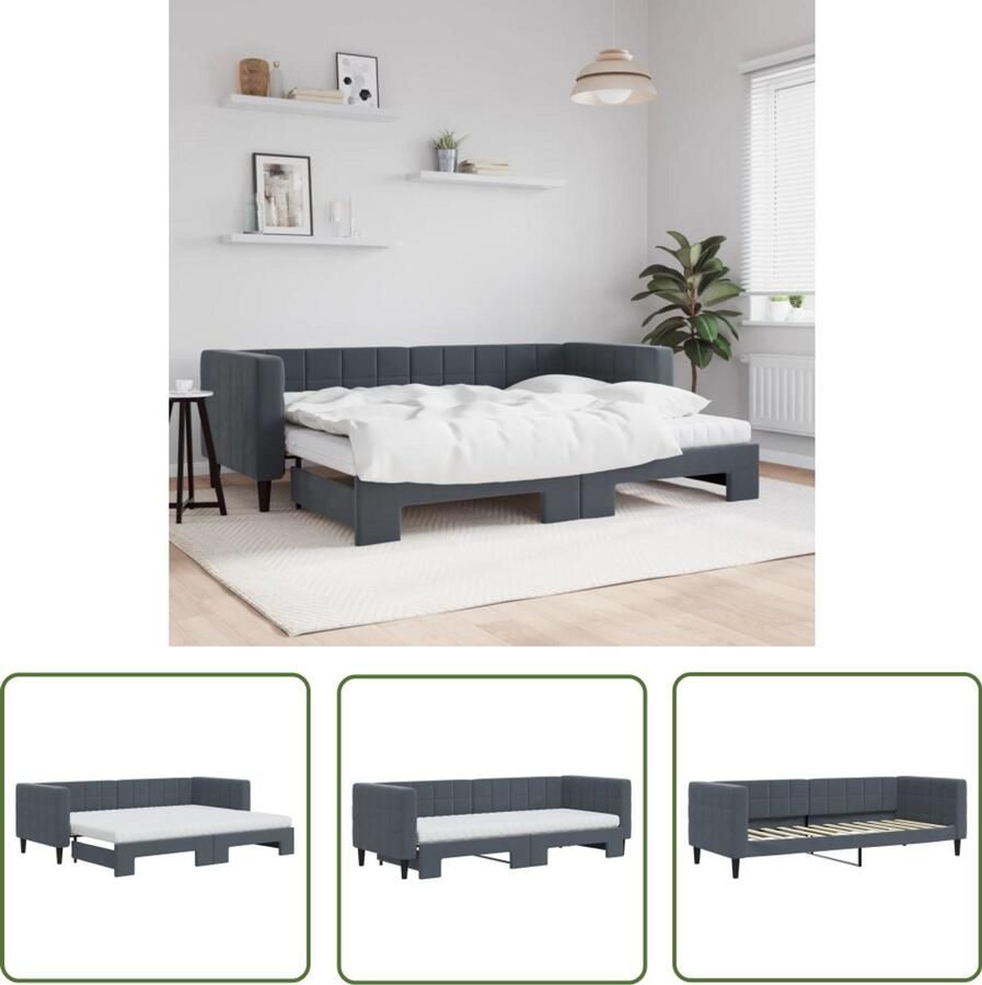 VidaXL Slaapbank onderschuifbed matrassen 80x200cm fluweel donkergrijs Slaapbank Onderschuifbed Tweepersoonsbed Lounge Sofa Bankslaapzaak