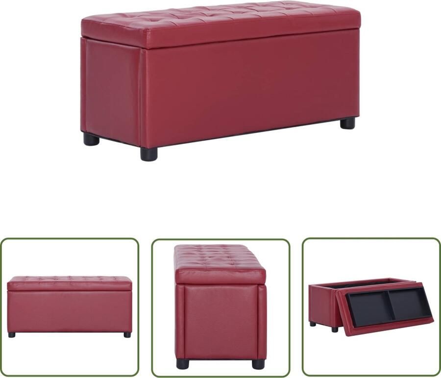 The Living Store Opberghocker Wijnrood 87.5 x 36 x 40 cm Grenen- en populierenhout en kunstleren bekleding Opberghocker Opbergbox Stoffen Bankje Loungehoek Rood Meubilair - Foto 2