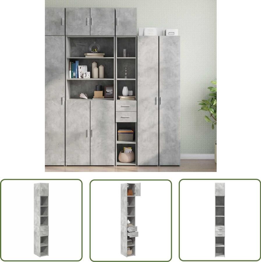 The Living Store Opbergkast smal 30x42 5x225 cm bewerkt hout betongrijs Opslagkast Houten Kast Opbergruimte Smale Kast Betonnen Grijze Kast