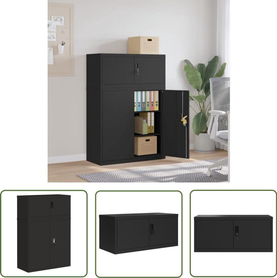 The Living Store Archiefkast 90x40x130 cm staal zwart Archief Kast Opbergkast Bureau Accessoires Kantoormeubilair Metalen Kast