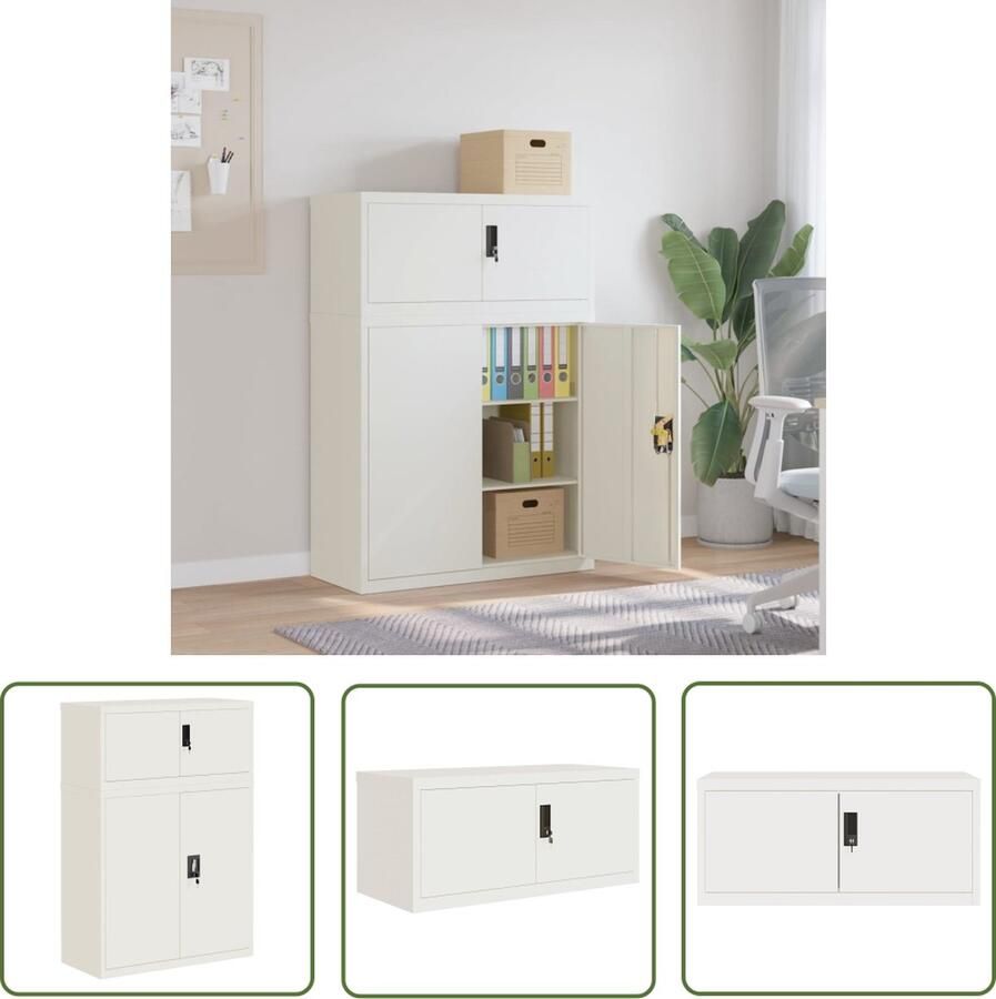 The Living Store Archiefkast Wit Gepoedercoat staal 90 x 40 x 130 cm Met 2 verstelbare schappen Archiefkast Opbergkast Kantoormeubilair Boekenkast Archivage