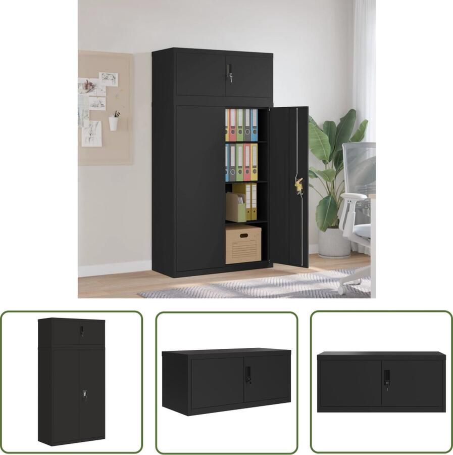 The Living Store Archiefkast Opbergkast 90x40x180 cm Zwart Archiefkast Opbergkast Metalen Kast Staalkast Zwarte Kast