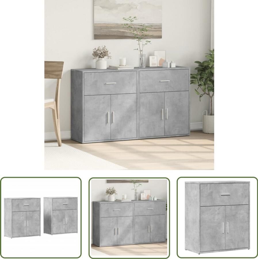 VidaXL Opbergkast Dressoir Dressoirs 2 st 60x31x70 cm bewerkt hout betongrijs Houten Dressoir Grijze Dressoir Tv Meubel