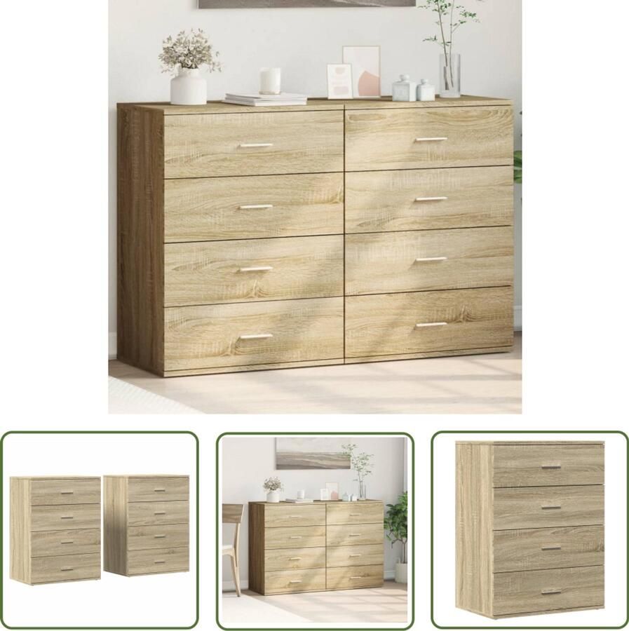VidaXL Opbergkast Dressoir Dressoirs 2 st 60x39x80 cm bewerkt hout sonoma eikenkleurig Houten Dressoir Bruine Dressoir Salontafel