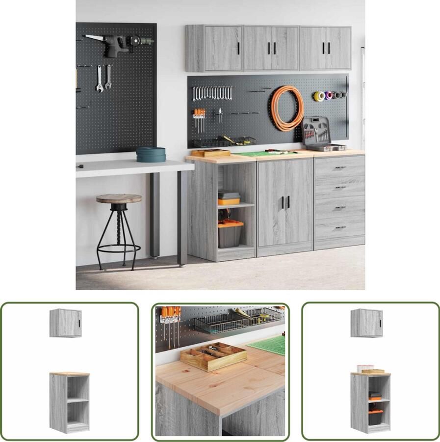 VidaXL Garagekasten 2 st bewerkt hout sonoma grijs Garagekasten Opbergkast Gereedschap Werkplaats DIY