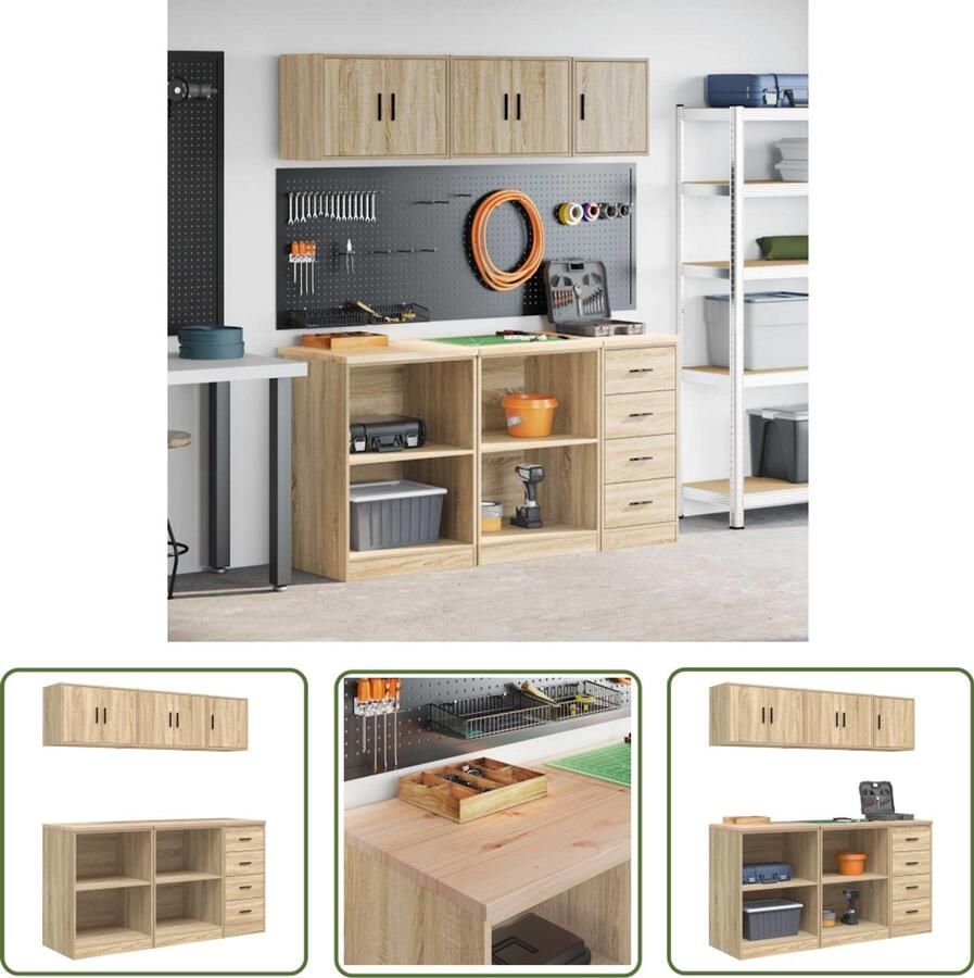 VidaXL Garagekasten 6 st Spaanplaat Sonoma eikenkleurig Garagekasten Opbergkast Gereedschap Tools DIY
