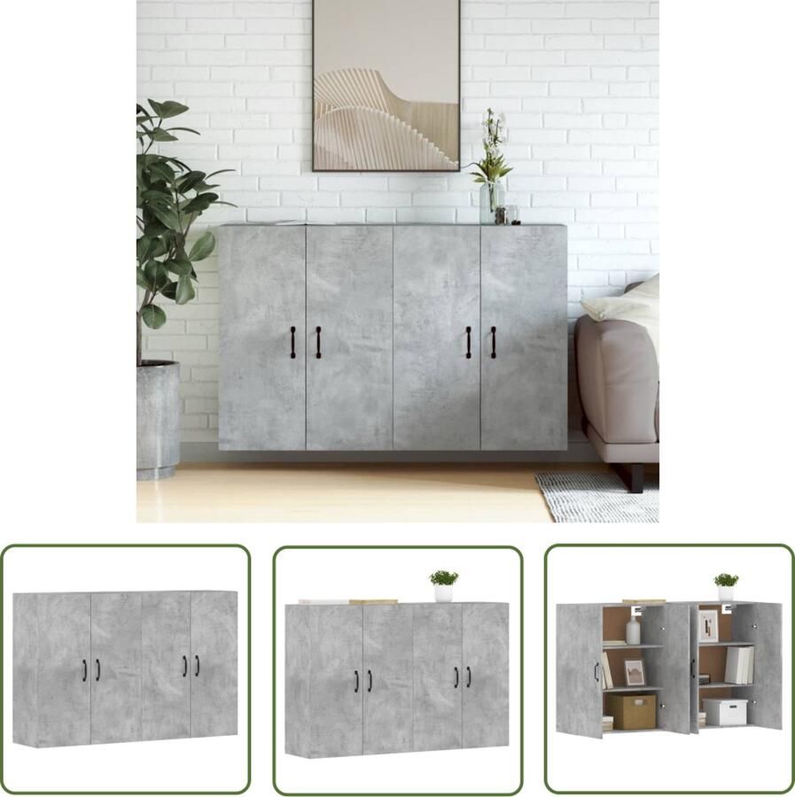 The Living Store Wandkast Betongrijs Set van 2 69.5 x 34 x 90 cm Praktisch en decoratief Wandmontage Hoge kwaliteit
