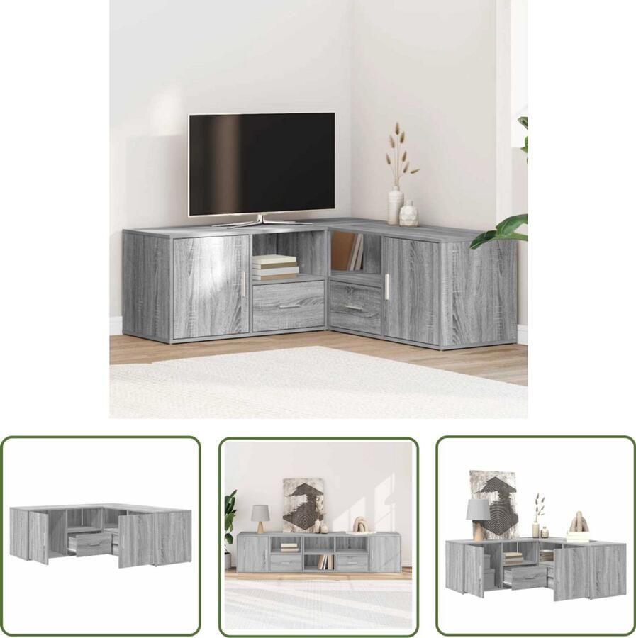 The Living Store Hoekkast 200x40x45 cm bewerkt hout grijs sonoma eikenkleurig Hoekkast Opbergkast Houten Kast Grijze Kast Salontafel