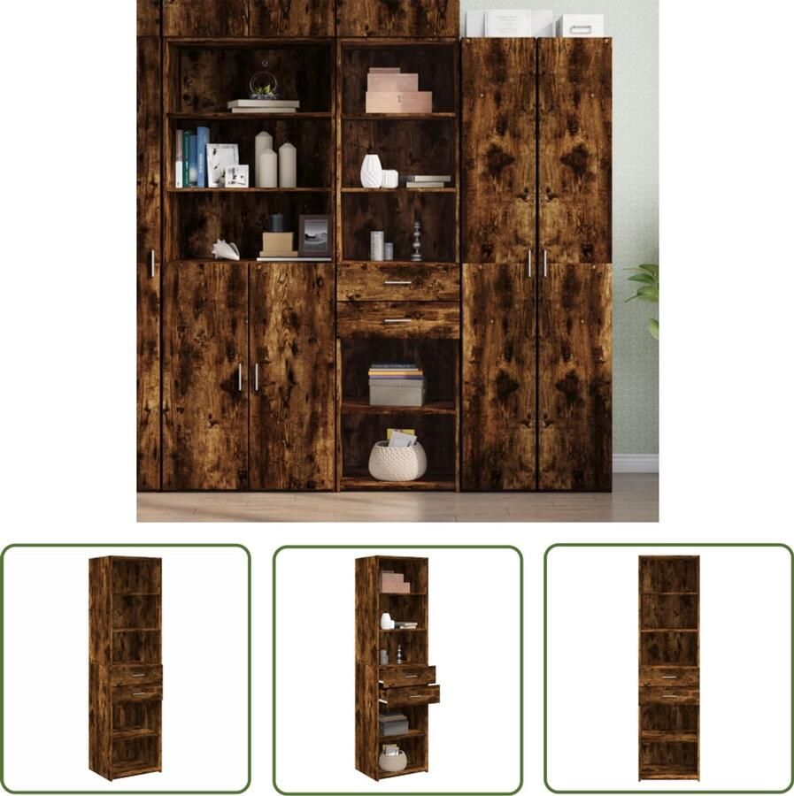 The Living Store Hoge kast 50x42 5x185 cm bewerkt hout gerookt eikenkleurig Hoge Kast Houten Kast Eiken Kast Opslagoplossing Woonaccessoires