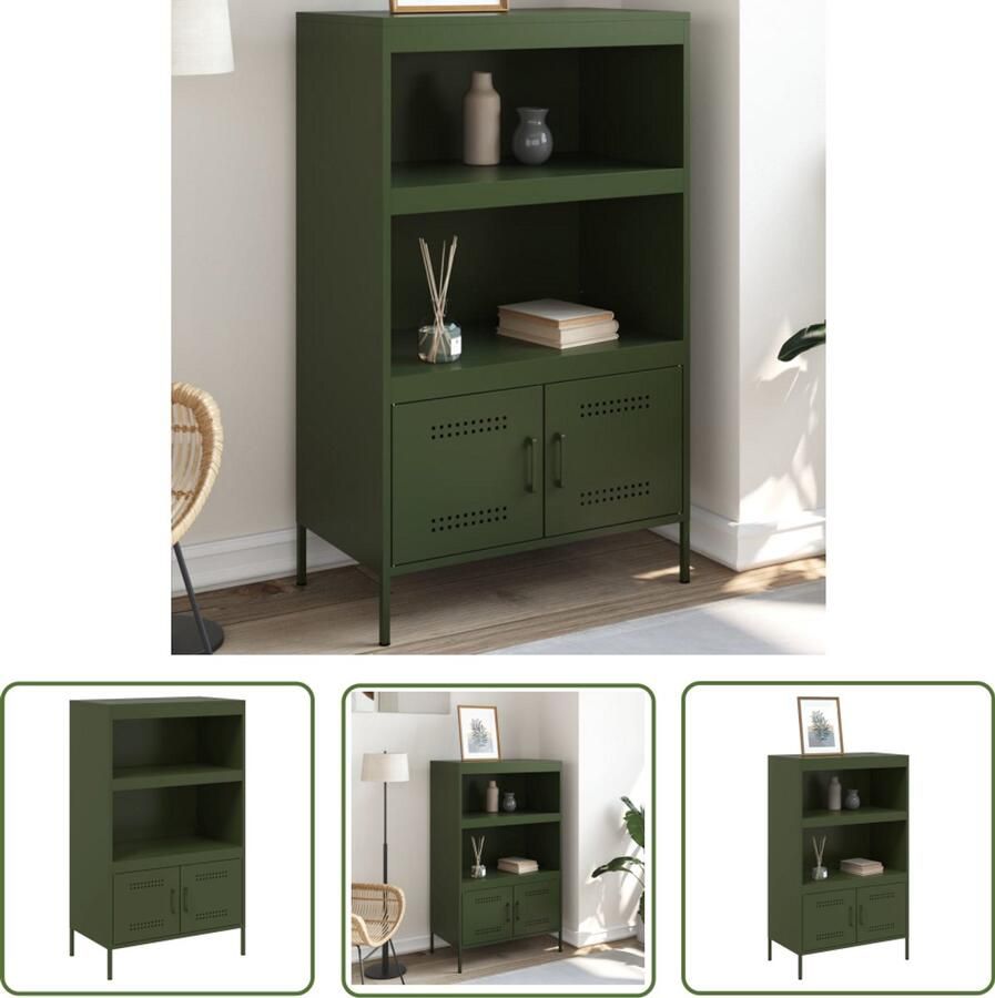 The Living Store Hoge kast 68x39x113 cm staal olijfgroen Industriële Kast Hoge Kast Metalen Kast Olijfgroene Kast Opbergkast