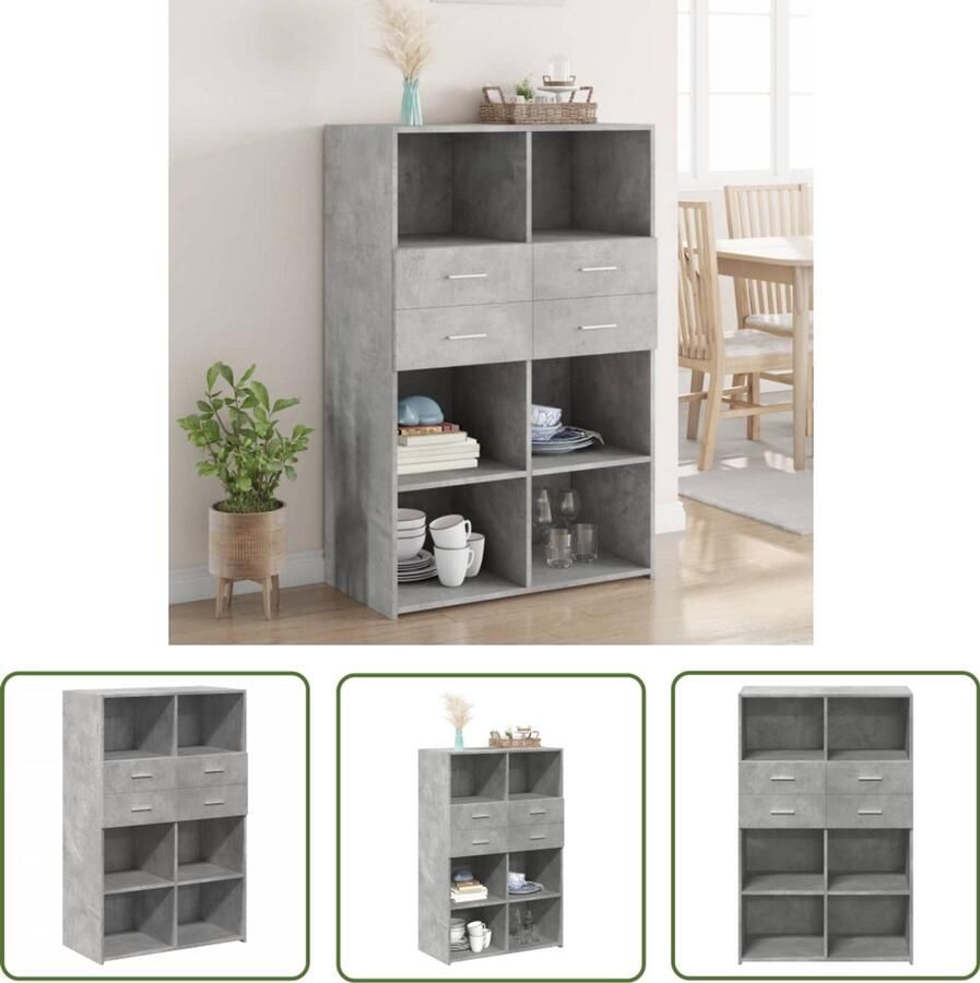 The Living Store Hoge kast 80x42 5x124 cm bewerkt hout betongrijs Hoge Kast Houten Kast Opslagkast Kledingkast Woonkamerkast