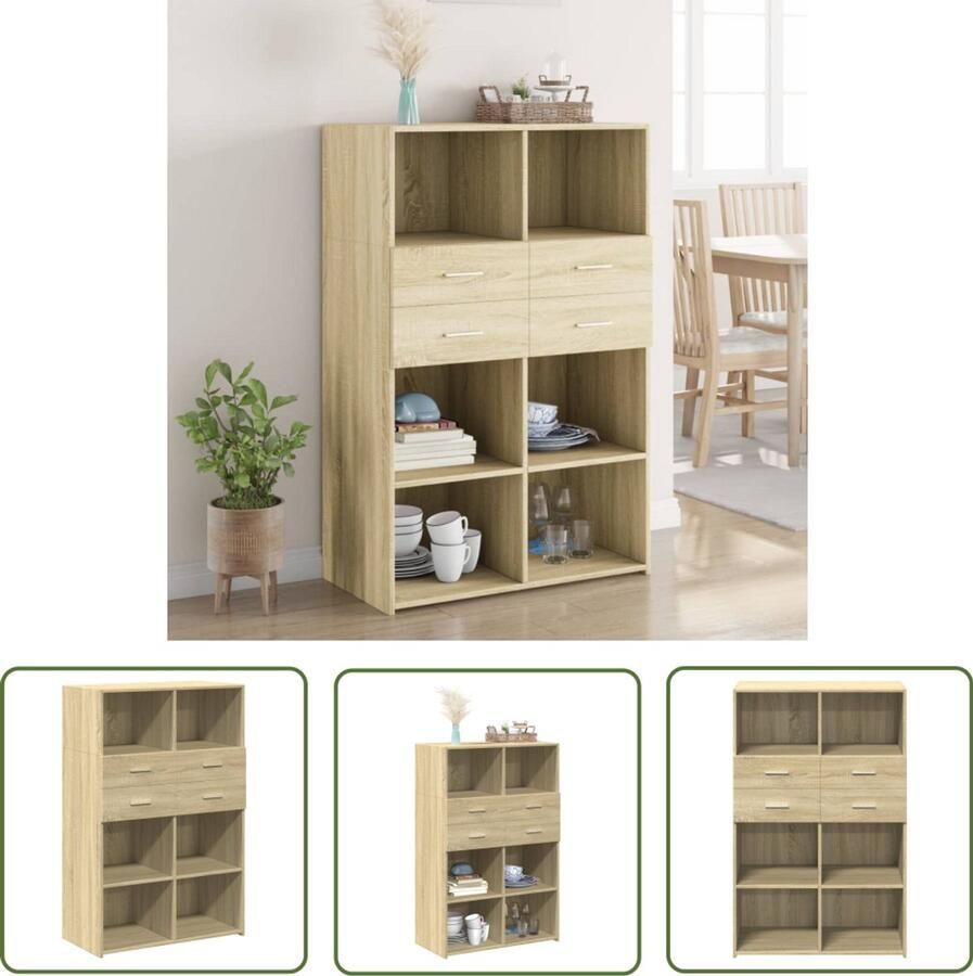 The Living Store Hoge kast 80x42 5x124 cm bewerkt hout sonoma eikenkleurig Hoge Kast Houten Kast Opslagoplossing Salontafel Kamermeubel