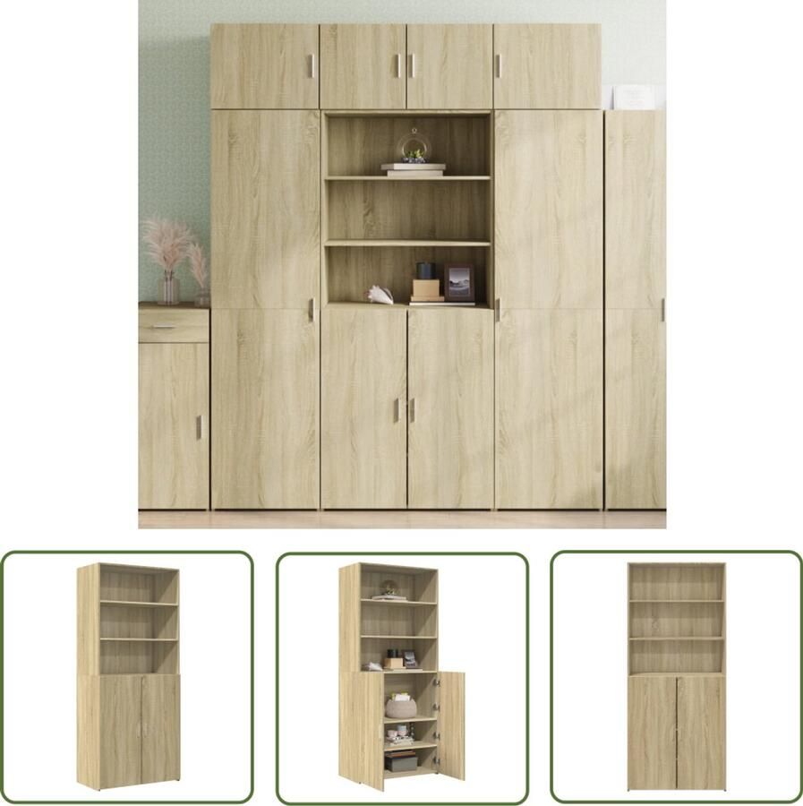 The Living Store Hoge kast 80x42 5x185 cm bewerkt hout sonoma eikenkleurig Hoge Kast Houten Kast Opslagoplossing Woonkamer Kast Slaapkamer Kast
