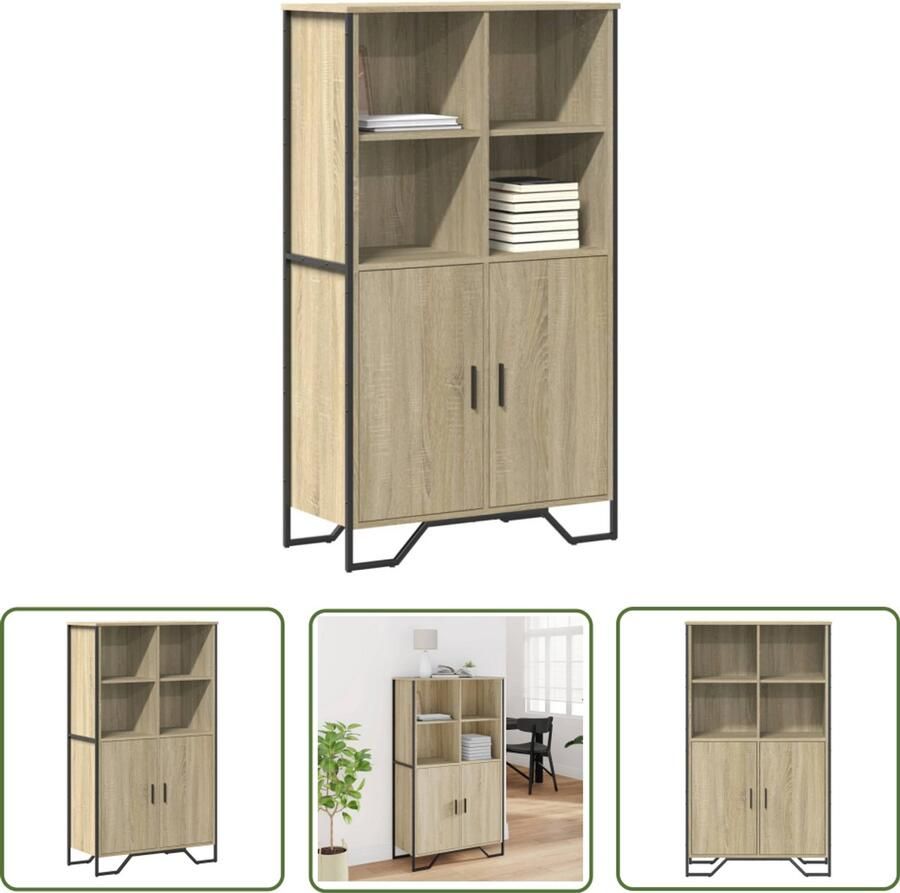 The Living Store Hoge kast 79 5x35 5x137 5 cm bewerkt hout sonoma eikenkleurig Hoge Kast Opslagoplossing Houten Kast Sonoma Eiken Woonaccessoires