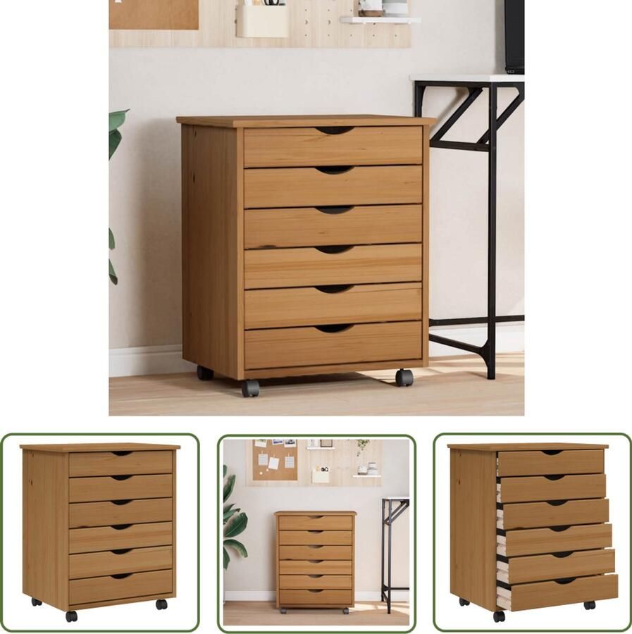 The Living Store Ladekast MOSS verrijdbaar massief grenenhout honingbruin Ladekast Opbergkast Bureaulade Houten Kast Massief Grenenhout