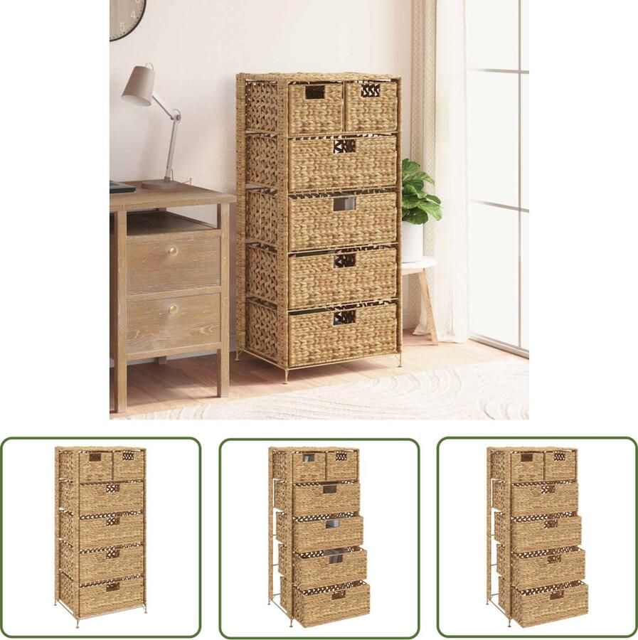 The Living Store Ladekast Waterhyacint en metalen frame 47 x 37 x 100 cm 6 lades Ladekast Opbergkast Waterhyacint Houten Kast Landelijke Kast - Foto 2