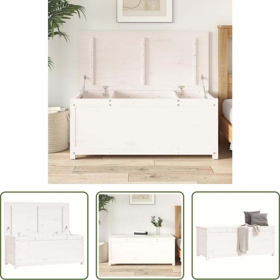 The Living Store Opbergdoos Massief Grenenhout 110 x 50 x 45.5 cm Wit Opbergdozen Opbergkast Grenoble Hout Wit Meubilair Kastje - Foto 3