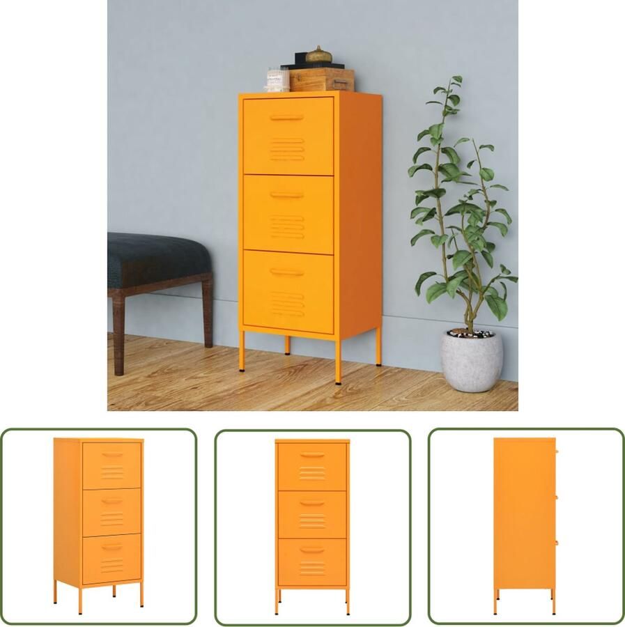 The Living Store Opbergkast Stalen constructie 42.5 x 35 x 101.5 cm Mosterdgeel Opslagruimte Opbergkast Metalen Kast Mustard Geel Staalkast - Foto 2