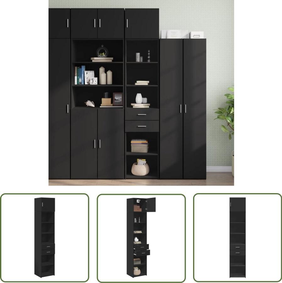 The Living Store Opbergkast smal 45x42 5x225 cm bewerkt hout zwart Smalle Opbergkast Houten Opbergkast Zwarte Opbergkast Badkamer Opbergkast Woonkamer