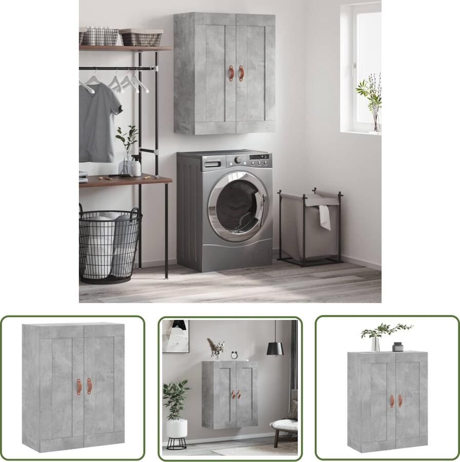 The Living Store Wandgemonteerde Kast Betongrijs 69.5 x 34 x 90 cm Stevig materiaal Voldoende opbergruimte Wandgemonteerde functie Elegante handgrepen Veelzijdige kast Montage vereist