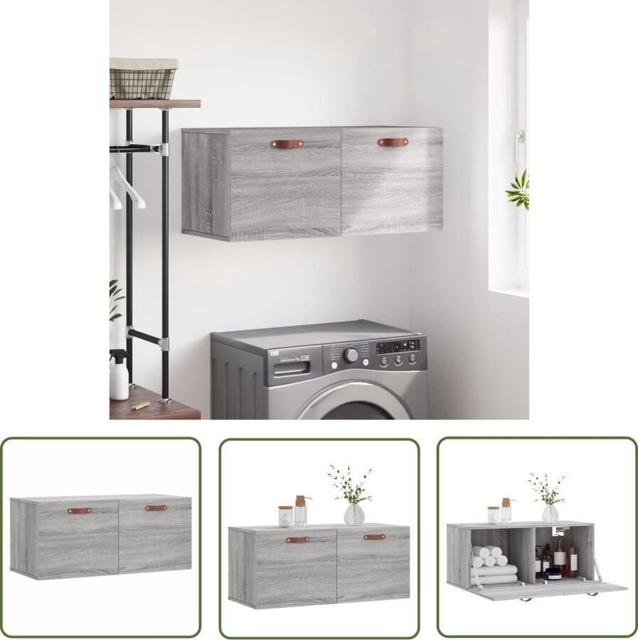 The Living Store Wandkast Meubels Decoratieve opbergruimte 80 x 36.5 x 35 cm Grijs Sonoma eiken Montage vereist Wandkast Opbergkast Houten Kast Grijze Kast Sonoma Eiken - Foto 2