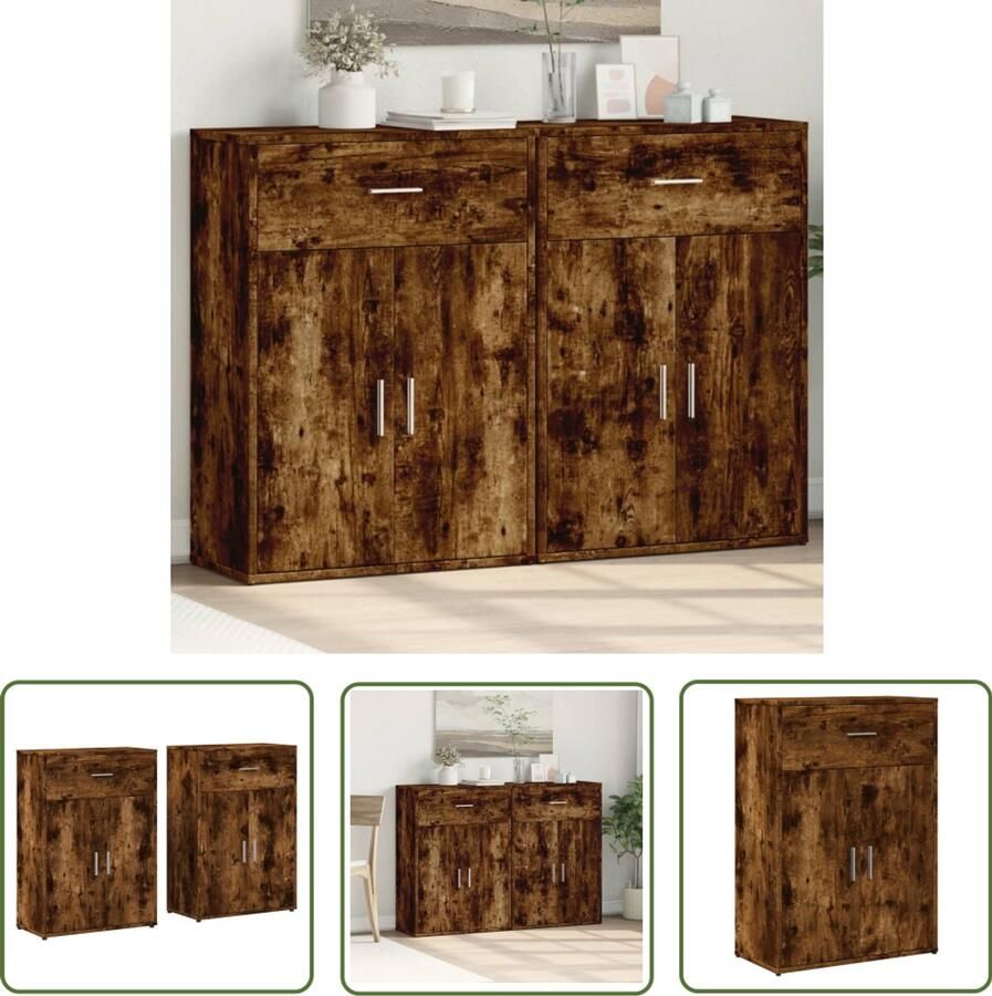 VidaXL Dressoirs 2 st 60x30x84 cm bewerkt hout gerookt eikenkleurig Dressoirs Opbergkasten Houten Dressoirs Bruine Dressoirs Vintage Dressoirs