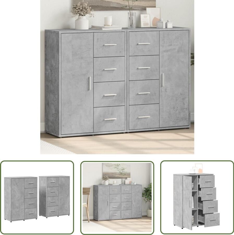 VidaXL Dressoirs 2 st 60x31x84 cm bewerkt hout betongrijs Dressoirs Opbergkasten Houten Dressoirs Grijze Dressoirs Vintage Dressoirs