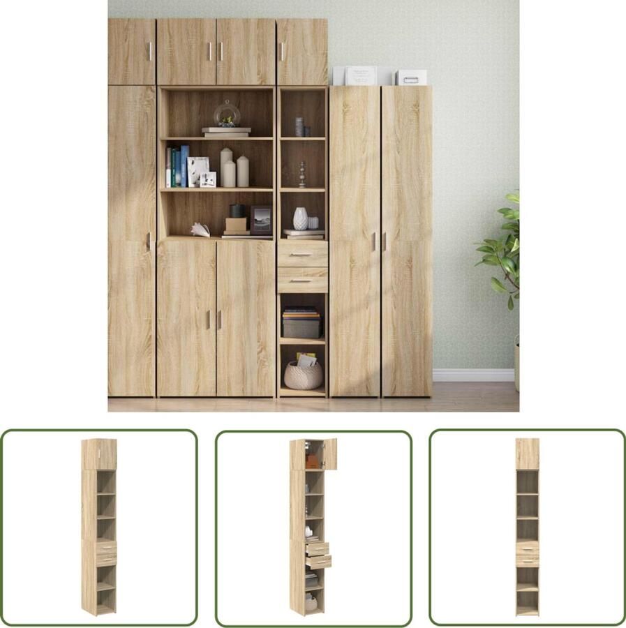 VidaXL Opbergkast smal 30x42 5x225 cm bewerkt hout sonoma eikenkleurig Smal Opbergkast Opbergkasten Houten Opbergkast Sonoma Eiken Opbergruimte