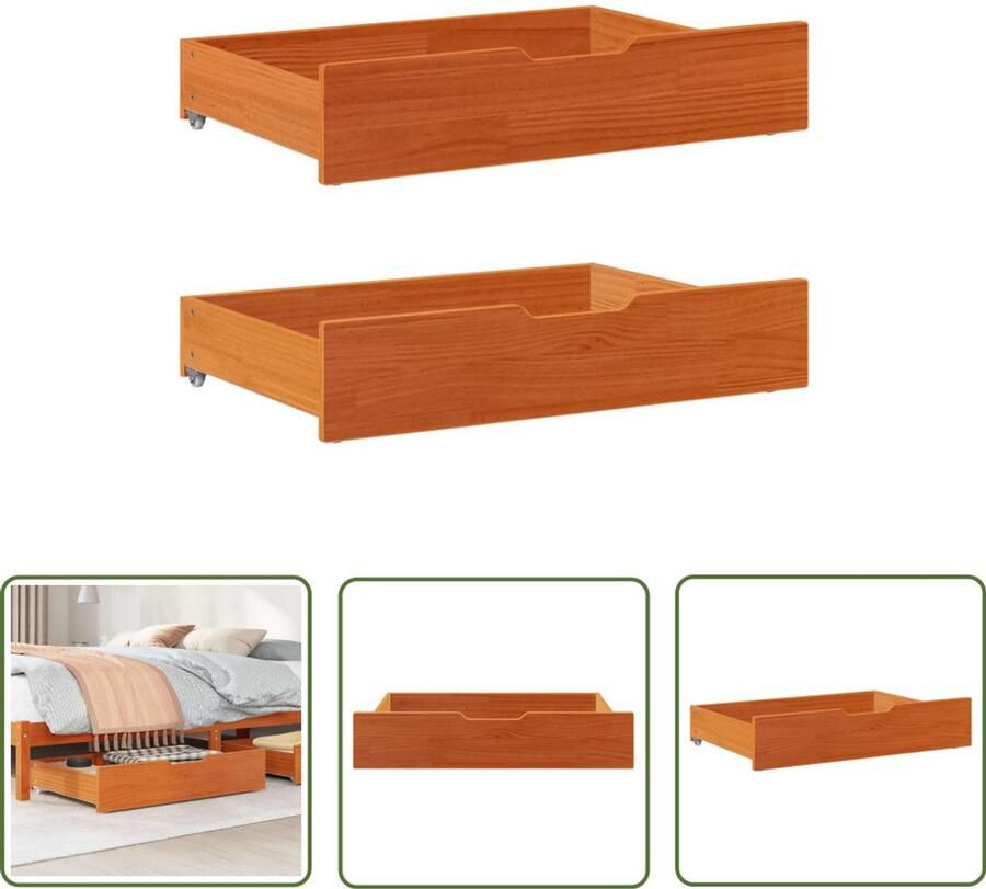 The Living Store Bedlades 2 st 85x55x16 massief grenenhout wasbruin Ladekasten Opbergruimte Bedkasten Houten Kasten Slaapkamers