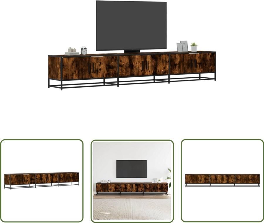 The Living Store Tv-meubel 240x35x41 cm bewerkt hout gerookt eikenkleurig Tv-meubel Opbergruimte Houten Tv-meubel Industrieel Tv-meubel Salontafel