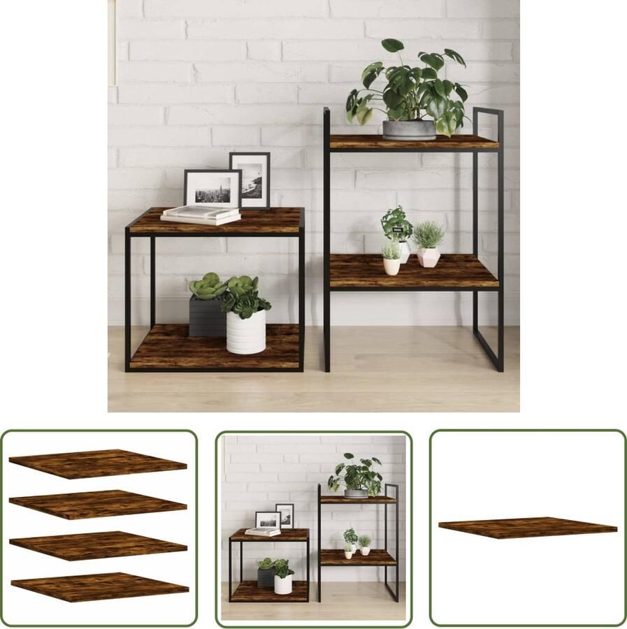 The Living Store Wandschappen 4 st 40x40x1 5 cm bewerkt hout gerookt eikenkleur Zwevende Wandplanken Wanddecoratie Bergruimte Houten Wandplank Opbergmogelijkheden